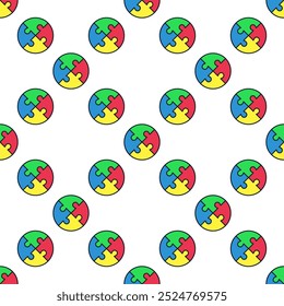 Puzzle Circle vector Jigsaw Puzzles concept colored round seamless pattern