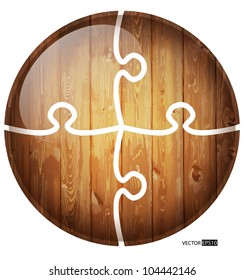 Puzzle circle vector wooden background.