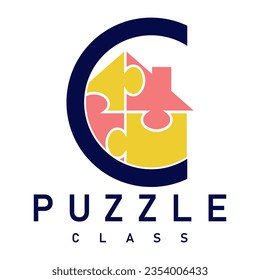 puzzle class logo design vector art