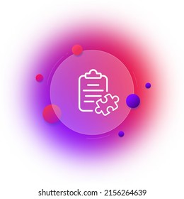 Puzzle and clipboard line icon. Unsolved puzzle, problem. Solving riddles. Creative thinking. Motivation concept. Glassmorphism style. Vector line icon for Business and Advertising
