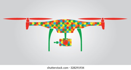 Puzzle color drone vector 