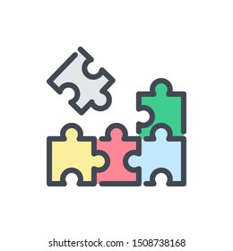 Puzzle color line icon. Problem solution vector outline colorful sign.