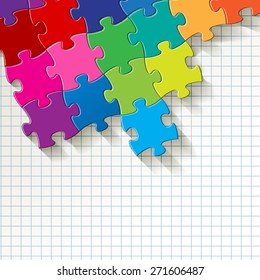 PUZZLE color on white background on checkered pattern background 