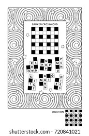 Puzzle and coloring activity page for grown-ups with word game (English) and wide decorative frame to color. Family friendly. Answer included.
