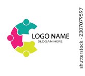 puzzle and community logo design vector
