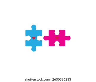 Puzzle concept with blue and pink jigsaw pieces icons design. Connect, couple, creative, design, emotion, family, icon, marriage,  partnership, symbol and vector