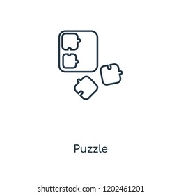 Puzzle concept line icon. Linear Puzzle concept outline symbol design. This simple element illustration can be used for web and mobile UI/UX.