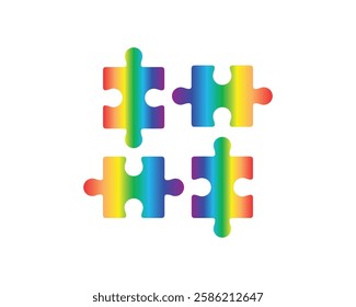 Puzzle concept with rainbow jigsaw pieces icons design. Cartoon, class, colourful, cute, design, education fun, game, jigsaw puzzle, joy, kid, kids, kindergarten, logo and preschool.