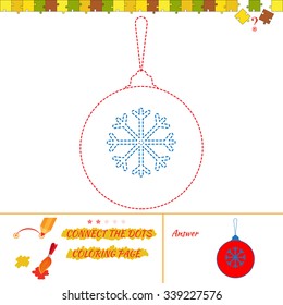Puzzle connect the dots picture and coloring page. Visual game for kids. Puzzle for kid. Education game for preschool child. Numbers game to dot puzzle with snowflake