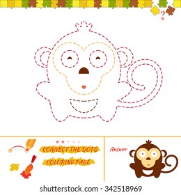 Puzzle connect the dots picture and coloring page. Visual game for kids. Puzzle for kid. Education game for preschool child. Numbers game to dot puzzle with monkey