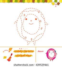 Puzzle connect the dots picture and coloring page. Cartoon donuts for drawing and coloring. Illustration consisting of points