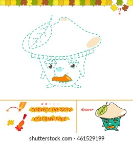 Puzzle connect the dots picture and coloring page. Visual game for kids. Cartoon Illustration of Drawing Educational Task for Preschool Children with fungi
