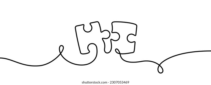  Puzzle connecting combining two pieces one line style illustration