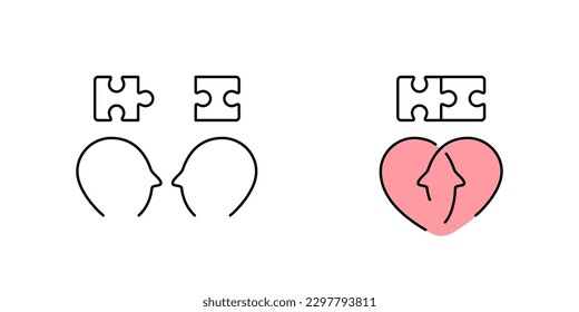 Puzzle connecting. Two people together. Combining two pieces. Symbol of love