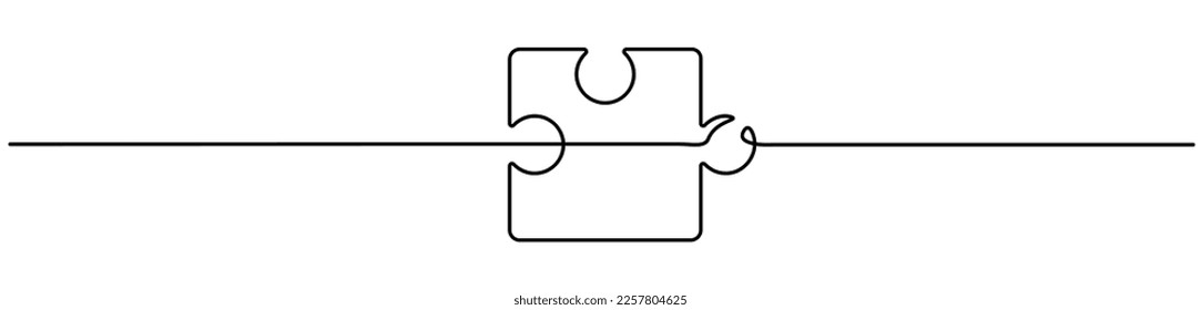 Puzzle continuous line art. Jigsaw piece one line drawing. Vector isolated on white.