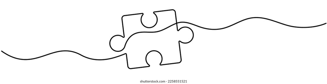 Dibujo de línea continua de rompecabezas. Dibujo de una línea de la pieza de jigsaw. Vector aislado en blanco.