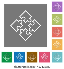 Puzzle contour flat icon set on color square background.