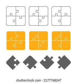 Puzzle corner pieces. Jigsaw design elements. Concept for business logo. Outline vector icon on white background