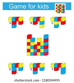 Logıc puzzle. Fınd the correct part of cubes. Match by cubes. Vector illustration.