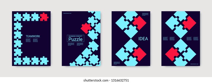 Puzzle Covers. Annual Report Cover. Team Connection Idea. Office Template. Layout In A4 Size. Puzzles Pieces. Stylish Flyer. Industrial Engineering Background Design.