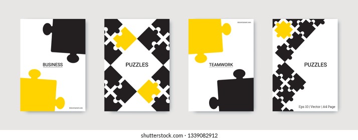 Puzzle Covers. Annual Report Cover. Bright Flyer. Team Connection Idea. Office Template. Layout In A4 Size. Abstract Rectangle Puzzle Background. Industrial Engineering Background Design.