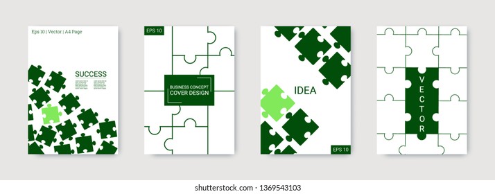 Puzzle Covers. Bright Flyer. Annual Report Cover. Team Connection Idea. Office Template. Layout In A4 Size. Jigsaw Puzzle Banner. Industrial Engineering Background Design.