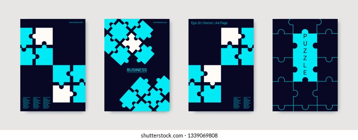 Puzzle Covers. Colorful Flyer. Team Connection Idea. Office Template. Layout In A4 Size. Vector Illustration Template Shape. Annual Report Cover. Industrial Engineering Background Design.