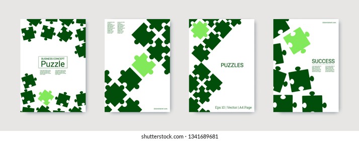 Puzzle covers. Futuristic flyer. Team connection idea. Office template. Layout in A4 size. Jigsaw puzzle banner. Annual report cover. Industrial engineering background design.