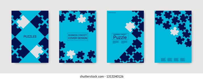 Puzzle covers. Stylish flyer. Team connection idea. Office template. Layout in A4 size. Abstract rectangle puzzle background. Annual report cover. Industrial engineering background design.