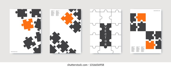 Puzzle covers. Stylish flyer. Team connection idea. Office template. Layout in A4 size. Vector illustration puzzle for web design. Annual report cover. Industrial engineering background design.