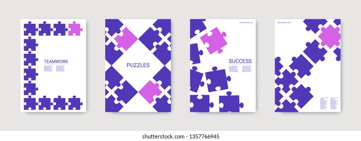 Puzzle covers. Stylish flyer. Team connection idea. Office template. Layout in A4 size. Abstract rectangle puzzle background. Annual report cover. Industrial engineering background design.