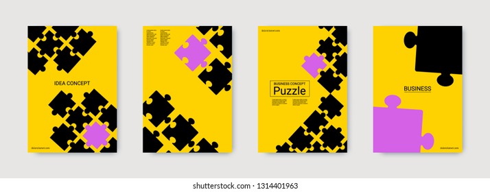 Puzzle covers. Team connection idea. Office template. Layout in A4 size. Abstract rectangle puzzle background. Annual report cover. Colorful flyer. Industrial engineering background design.