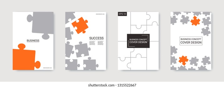 Puzzle covers. Team connection idea. Office template. Layout in A4 size. Vector illustration template shape. Annual report cover. Stylish flyer. Industrial engineering background design.