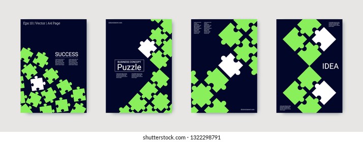 Puzzle covers. Team connection idea. Office template. Layout in A4 size. Banner presentation. Bright flyer. Annual report cover. Industrial engineering background design.