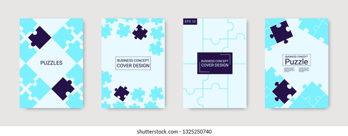 Puzzle covers. Team connection idea. Office template. Layout in A4 size. Banner presentation. Trendy flyer. Annual report cover. Industrial engineering background design.