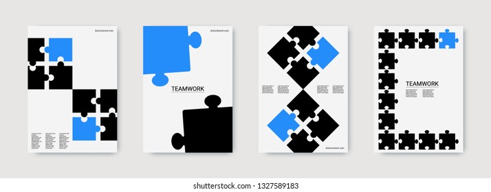 Puzzle covers. Team connection idea. Office template. Layout in A4 size. Vector illustration template shape. Stylish flyer. Annual report cover. Industrial engineering background design.