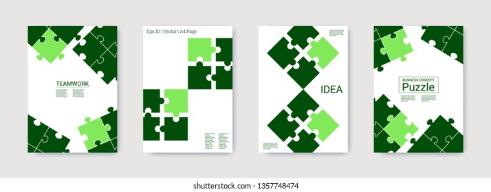 Puzzle covers. Team connection idea. Office template. Layout in A4 size. Frame. Abstract rectangle puzzle background. Annual report cover. Minimal flyer. Industrial engineering background design.