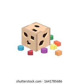 Puzzle Cube, Sorting Shapes Toy. Early Education, Children Development. Kids Game. Puzzle Box. Vector Graphic Illustration