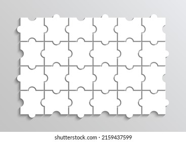 Cuadrícula de corte de rompecabezas. Plantilla de contorno de rompecabezas con 24 piezas. Pensar en un juego con formas separadas. Diseño de mosaico sencillo. Fondo del rompecabezas moderno. Marco de corte láser. Ilustración vectorial.