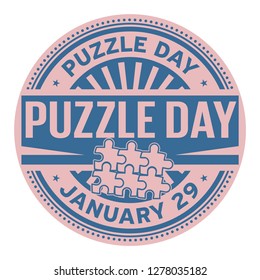 Puzzle Day, January 29, rubber stamp, vector Illustration