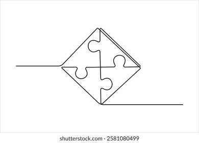 Puzzle design continuous one line art drawing of vector illustration