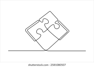 Puzzle design continuous one line art drawing of vector illustration