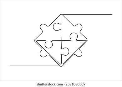Puzzle design continuous one line art drawing of vector illustration
