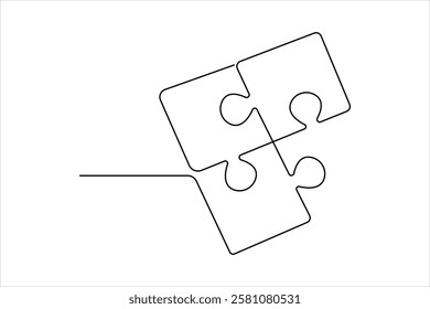Puzzle design continuous one line art drawing of vector illustration