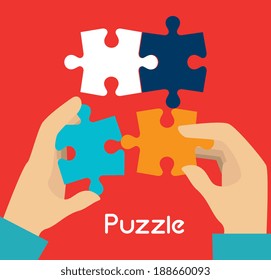 Puzzle design over red background, vector illustration
