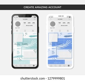 Puzzle Design Template For Grid Instagram Account. Mockup For Creature Your Unique Content. 