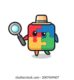 el personaje de detectives puzzle está analizando un caso, diseño de estilo lindo para camiseta, pegatina, elemento logo