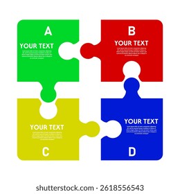 Puzzle diagram of different colors vector
Vector diagram of puzzle pieces of different colors with 4 cells