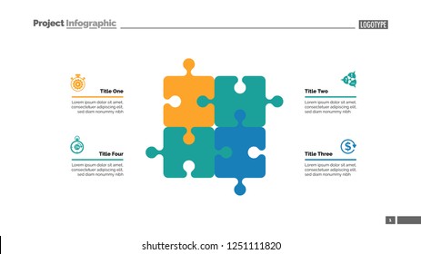 Puzzle diagram with four elements. Cycle chart, graph, layout. Creative concept for infographics, presentation, project, report. Can be used for topics like business, workflow, strategy.