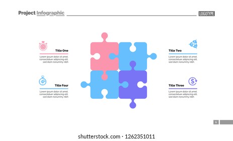 Puzzle diagram with four elements. Cycle chart, graph, layout. Creative concept for infographics, presentation, project, report. Can be used for topics like business, workflow, strategy.